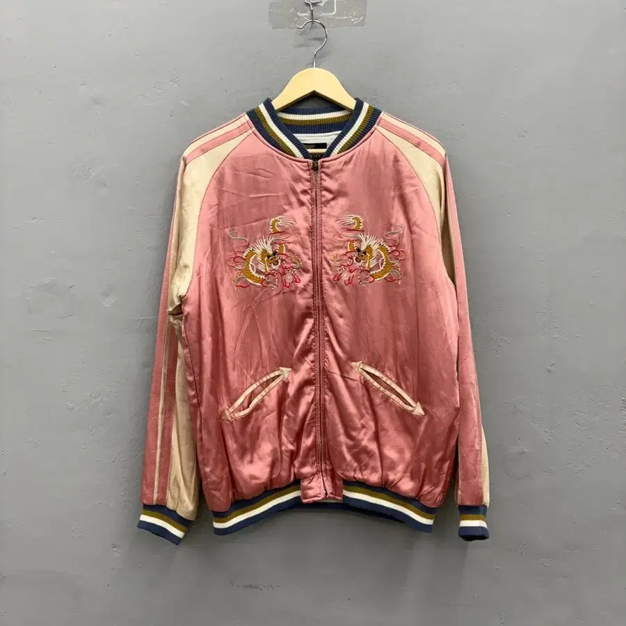 HOUSTON 휴스턴 핑크 용 자수 스카쟌 자켓 XL