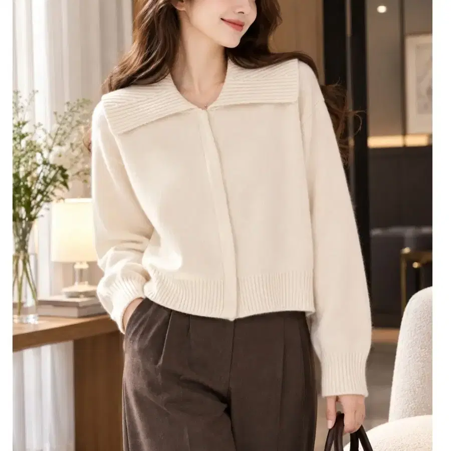세일러 카라 크롭 가디건 아이보리