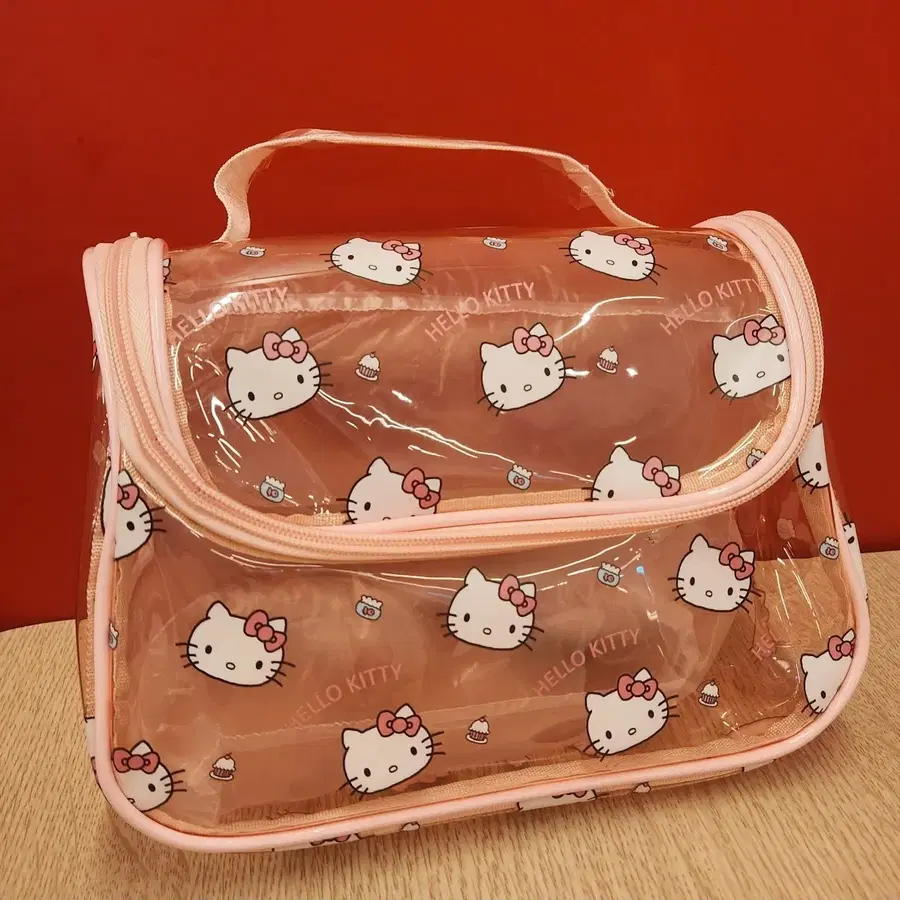 산리오 헬로키티 투명 파우치 핑크
