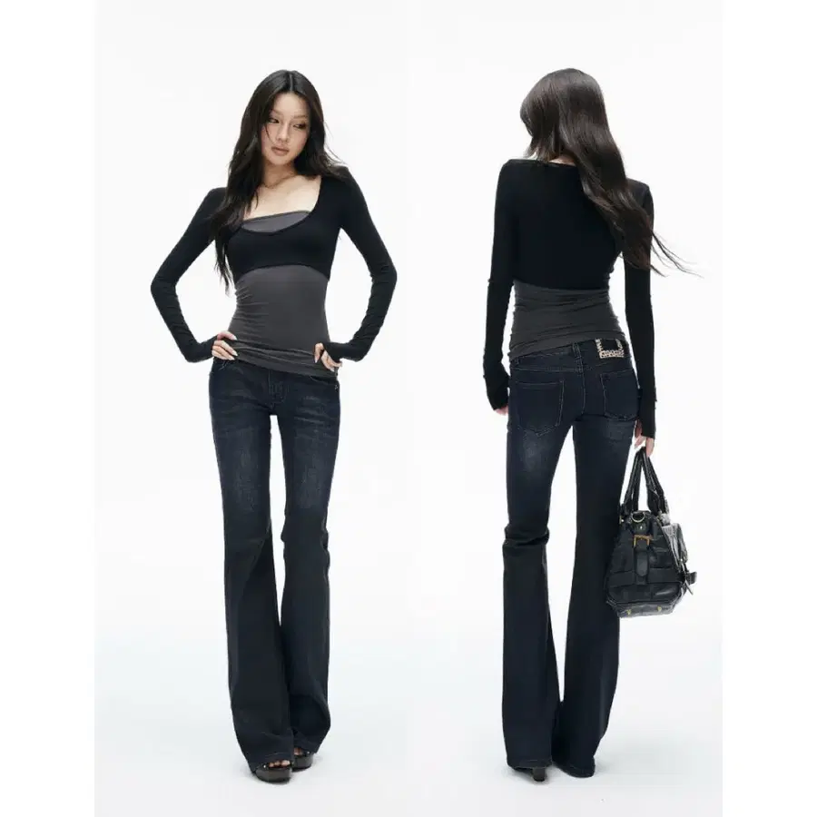 IAMXIAA 아엠시아 팬츠 청바지 빈티지 다크 블루 로우라이즈 슬림핏 플레어진