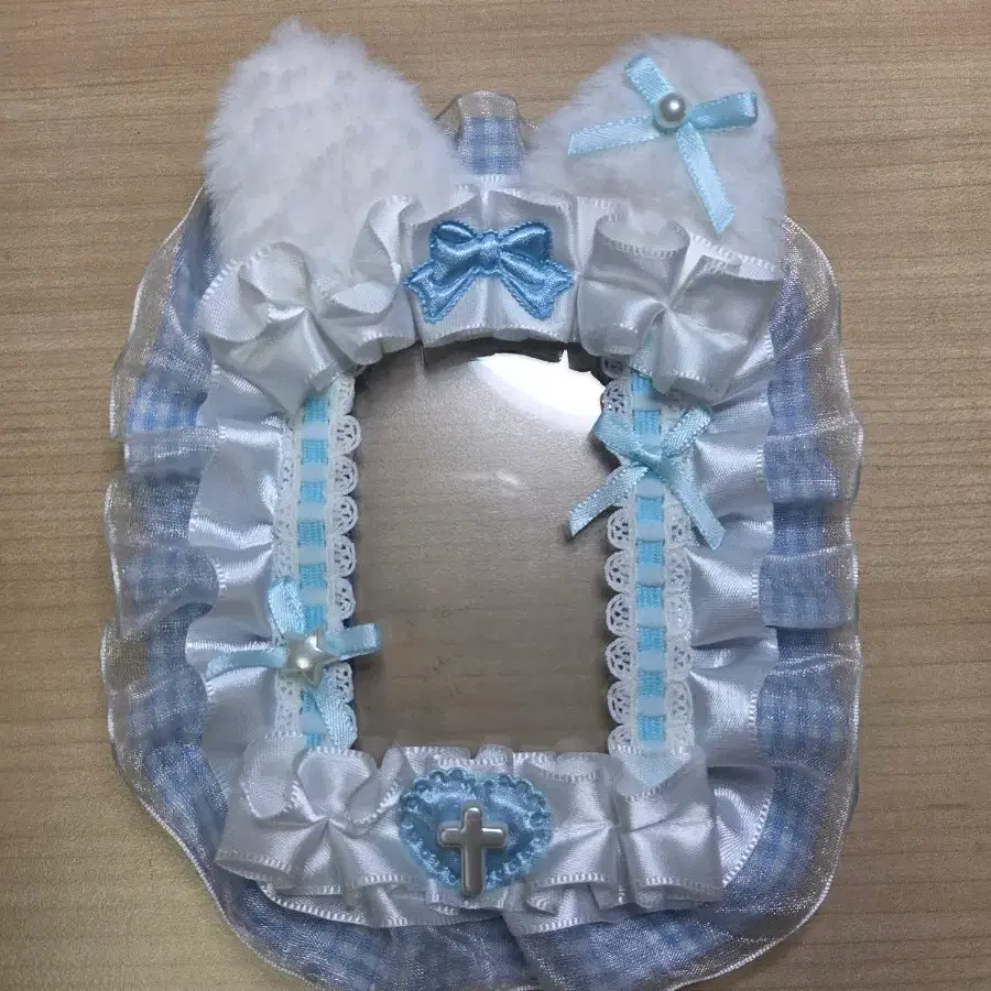 하늘색 레이스 고양이 귀 탑꾸 탑로더 파란색 리본 별 십자가 포카 홀더