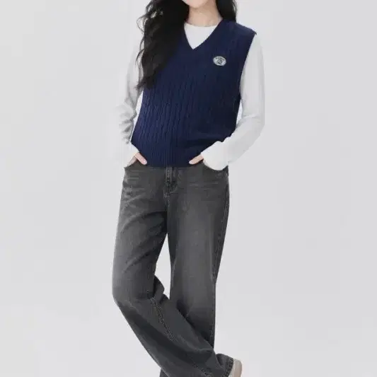 피그먼트 네이비 여자 프리 니트 조끼 새상품 O6314