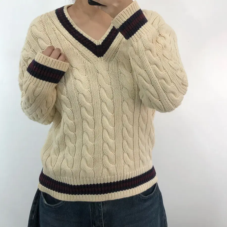 폴로 아이보리 크리켓 니트 M