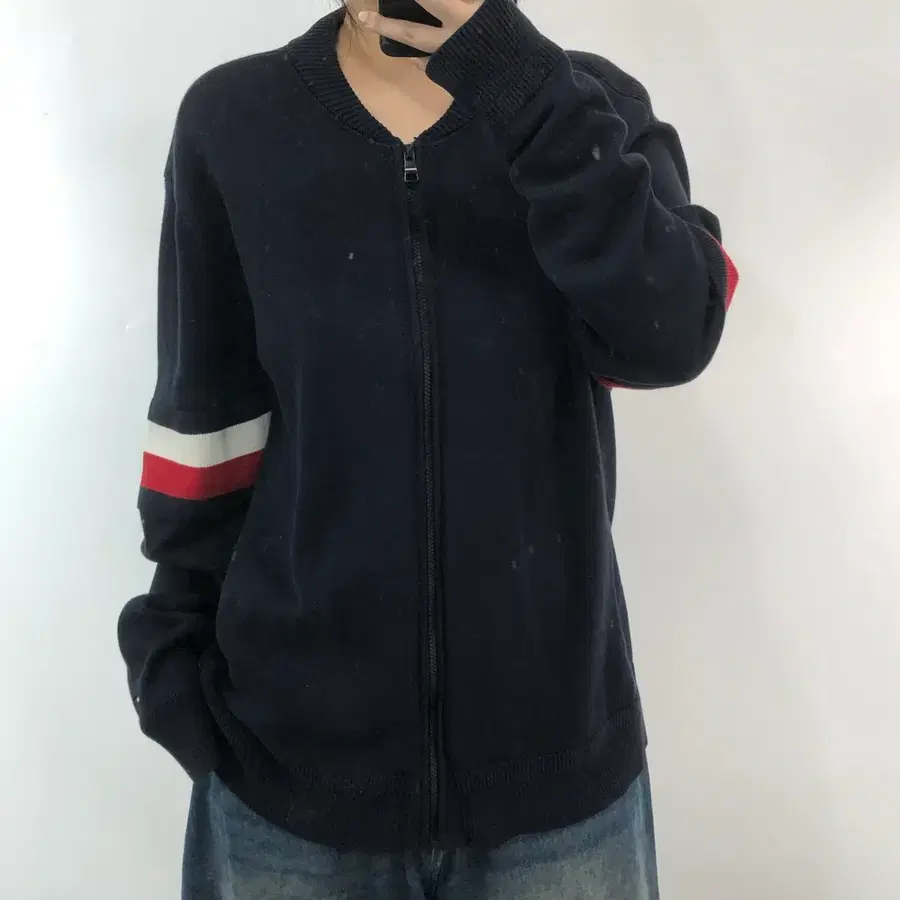 타미힐피거 네이비 집업 가디건 XXL