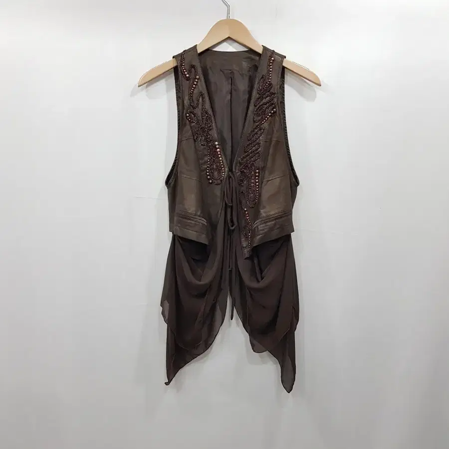 T183 빈티지 브이넥 램스킨 조끼 양가죽 롱 베스트 여S