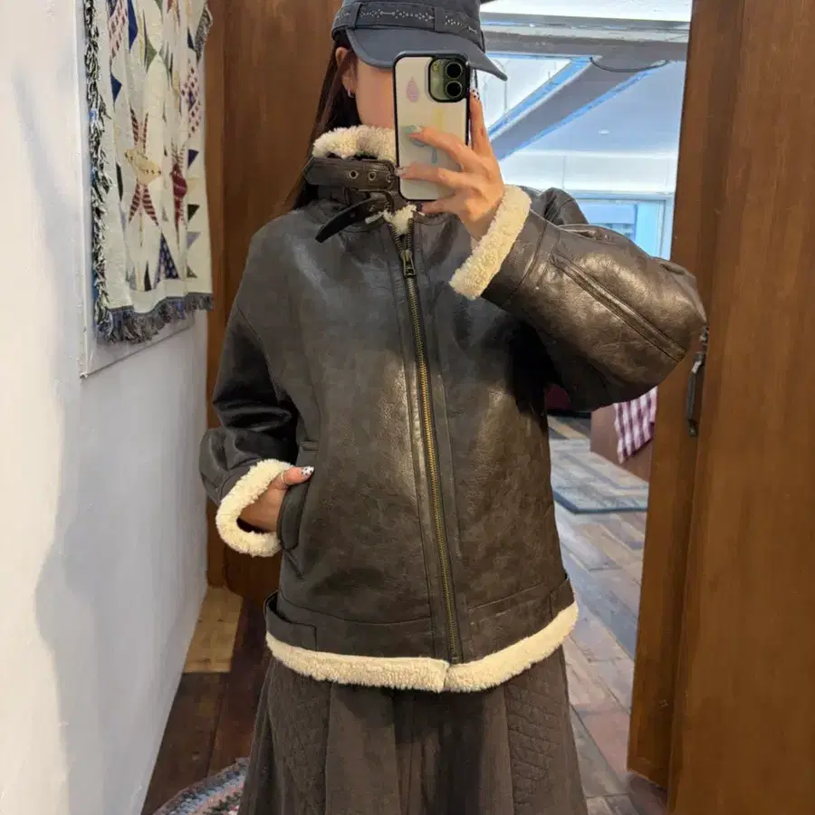 빈티지 브라운 하이넥 무스탕 h731