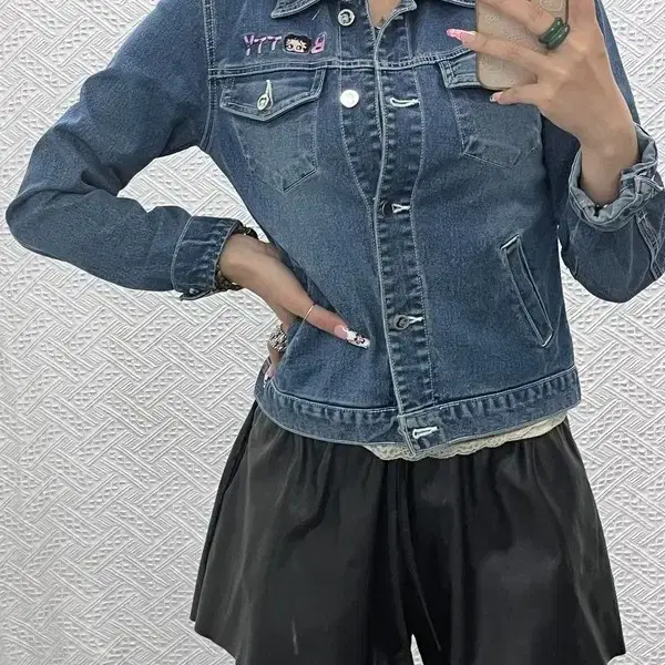 베티붑 빈티지 Y2K 레트로 키치 플라워 자수 데님자켓 90 C15382