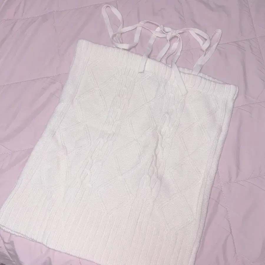 일본 빈티지 꽈배기 홀터넥 나시 아이보리