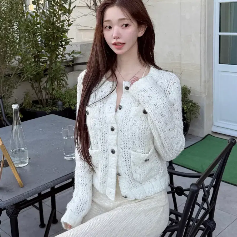 카인다미 트위드 니트 가디건 자켓 아이보리