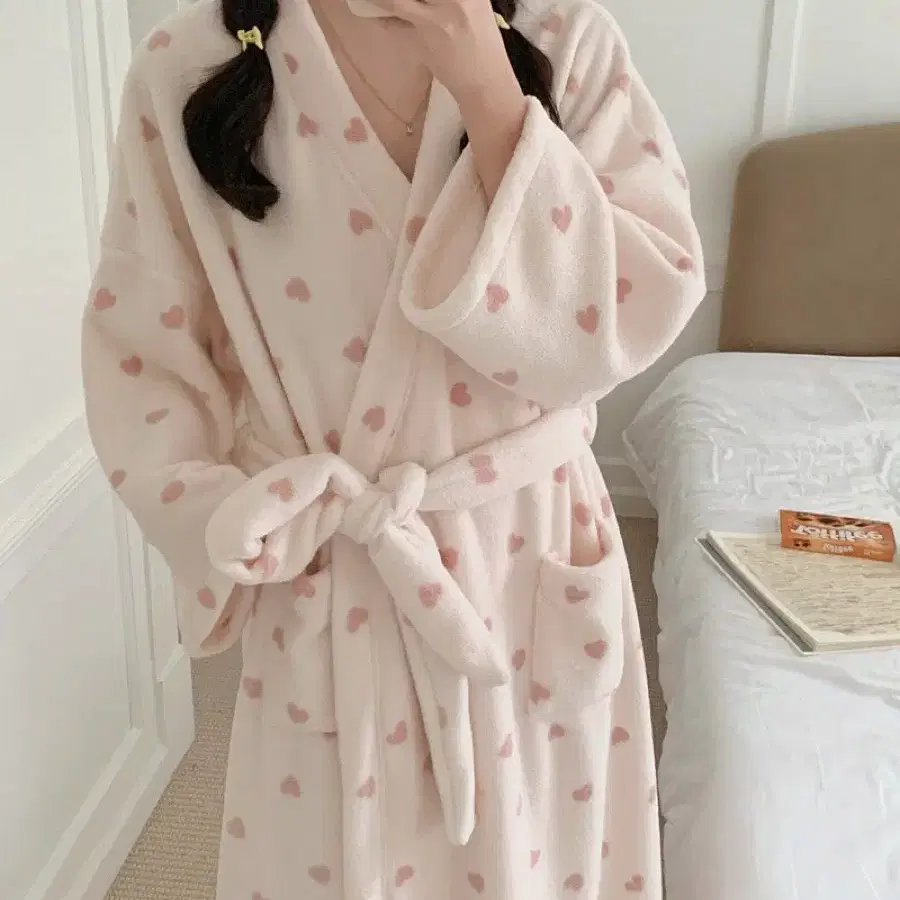하트 패턴 수면 가운 로브