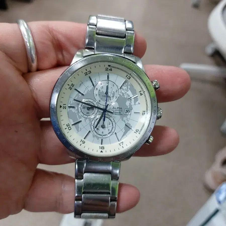 알바 시계 메탈 월드 타임 크로노그래프