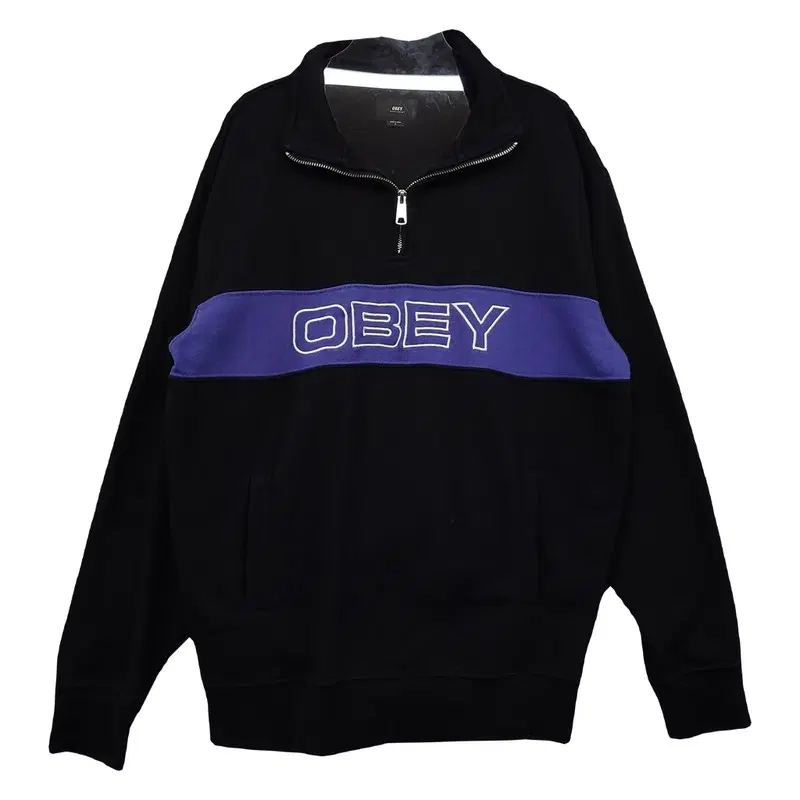 오베이 OBEY 블랙 코튼 그래픽 로고 반집업 아노락 맨투맨 S