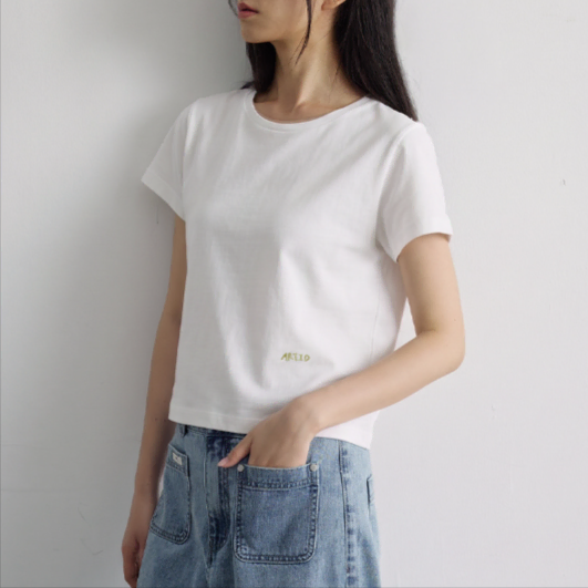 (화이트/S) [ 아티드 ] 실켓 컴팩트핏 반팔 티셔츠 여름 크롭 루즈핏 라운드넥 반팔티 기본티