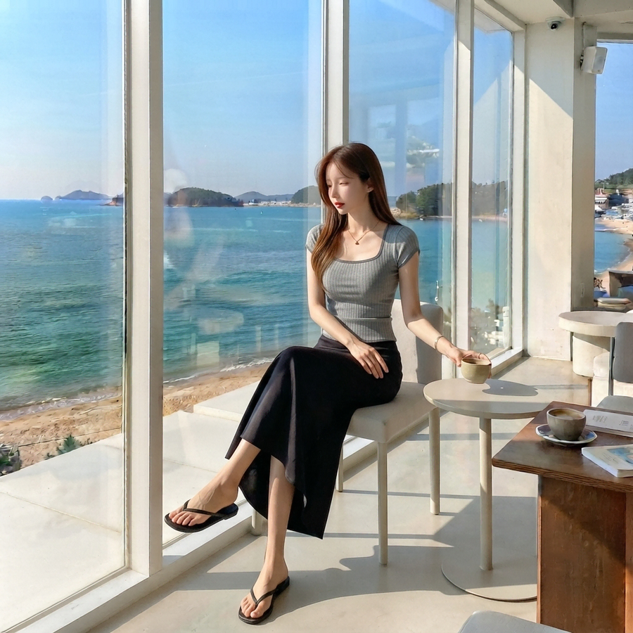 당일출고) 여름 배색 스퀘어넥 면 슬림핏 캡소매 나시 반팔 티셔츠 에이블리 지그재그 핀터룩 핀터레스트