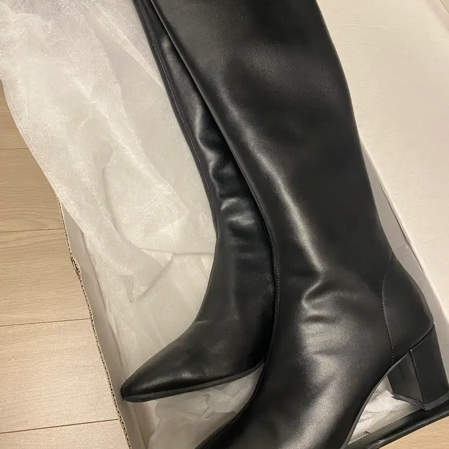 천연가죽 스퀘어 6cm 블랙 롱부츠