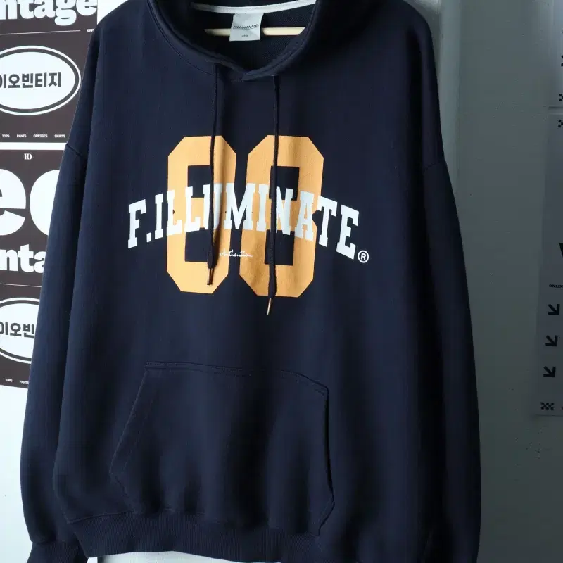 (L-2XL) 필루미네이트 후드티셔츠 오버핏 빅로고 네이비-H40458