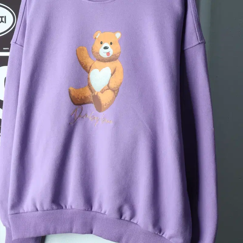 W(M-XL) 브랜드빈티지 맨투맨 티셔츠 곰돌이 퍼플 기모-H40465
