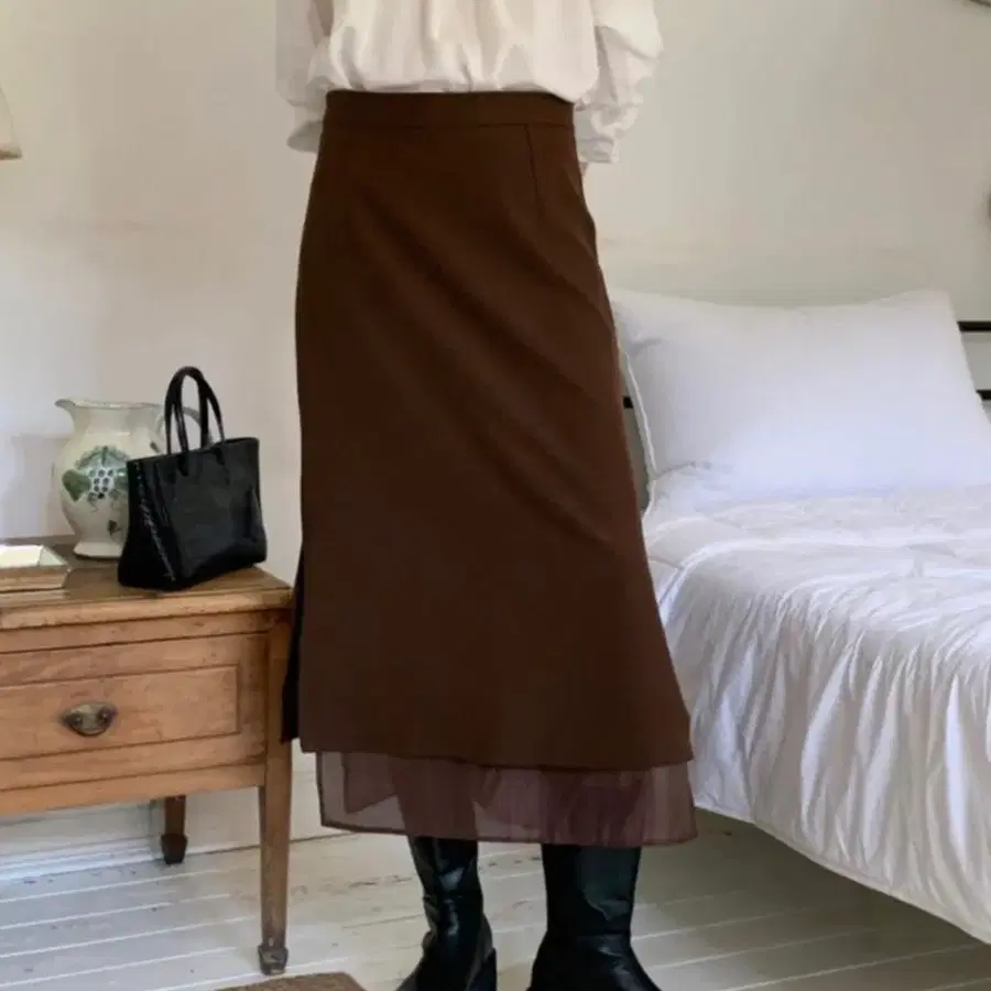 새상품 레이어드 H라인 롱 스커트