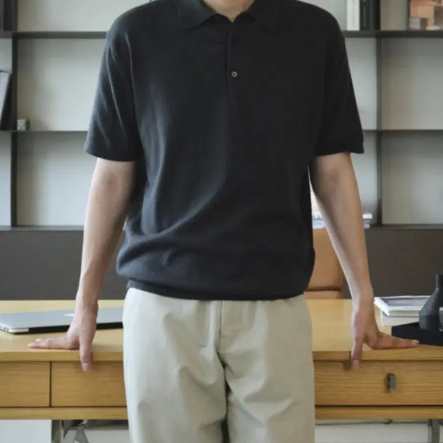 (새상품)유니온블루 카라 반팔니트