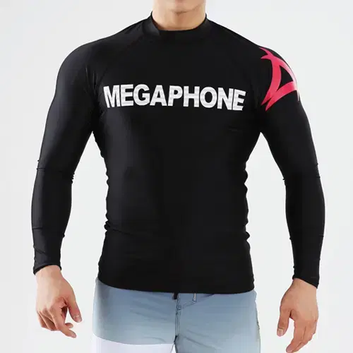 [새상품] 메가폰 워터스포츠 M사이즈 BASIC LOGO MEN RASH GUARD-BLK/RED