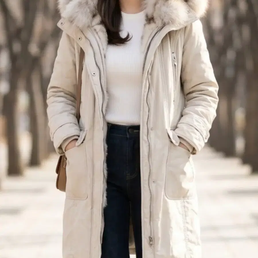 여성 베이지 롱 코트 90