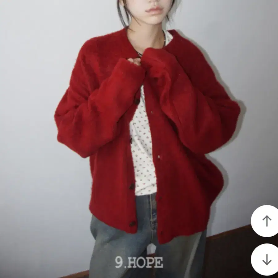 김아홉 딥 브러쉬 루즈핏 가디건 레드 / 빨간 가디건