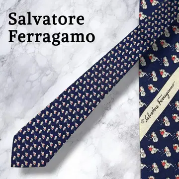 [ 새상품급 ] Ferragamo 페라가모 넥타이 코끼리 패턴 네이비 이탈리아제