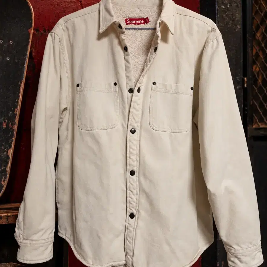 [M] Supreme Faux Shearling Lined Work Shirt Natural 24FW
