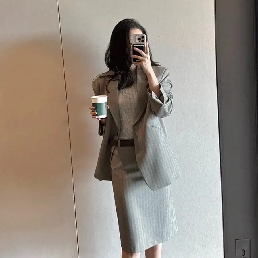 울자켓 스커트 오피스룩 세트
