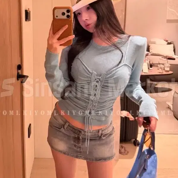 [빠른발송] 코르 뷔스티에 니트 이중 코르셋끈 라운드슬림