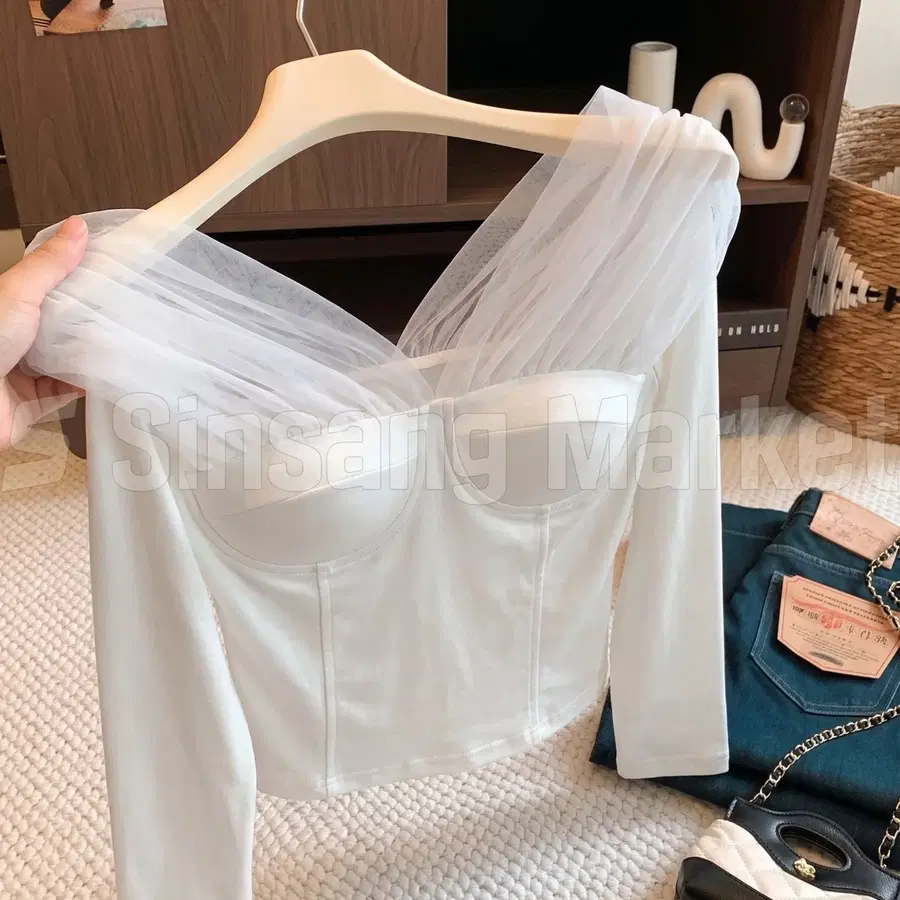 [빠른발송] 베가망사티 시스루 섹시 오프숄더 주름셔링