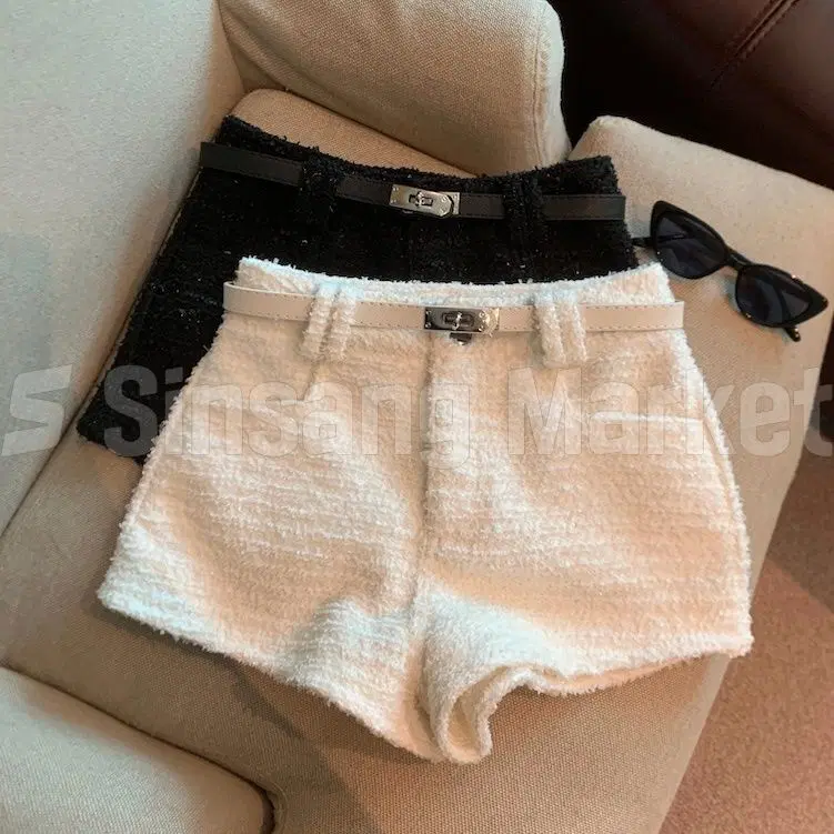 [빠른발송] 트위드 벨트 반바지 샤 모직