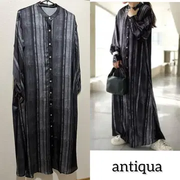 안티카 antiqua 스트라이프 패턴 셔츠 원피스 롱 기장