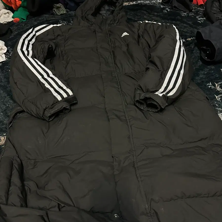 아디다스 3선 롱패딩 블랙 3XL