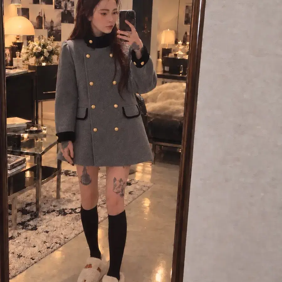 더블 버튼 코트 원피스