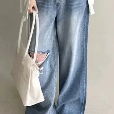 파이어 데미지 커팅 와이드 하이 데님 청바지 s사이즈
