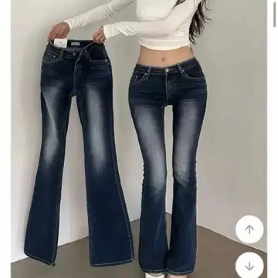 룩캣미 룩업 골반 패드 반 하이 로우라이즈 부츠컷 데님 청바지 (진청 M)