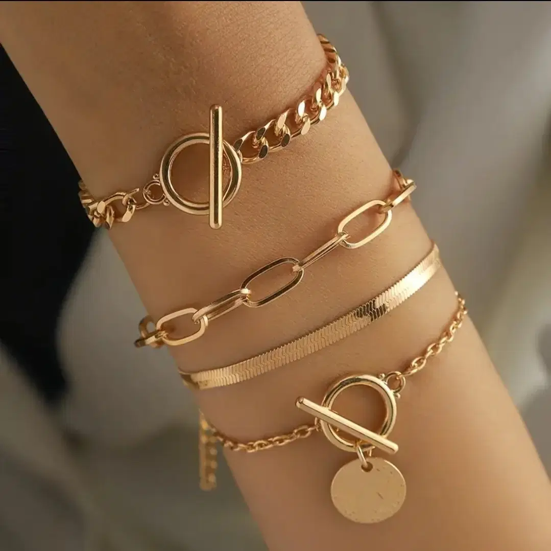 Gold Chain Bracelet 4-Piece Set