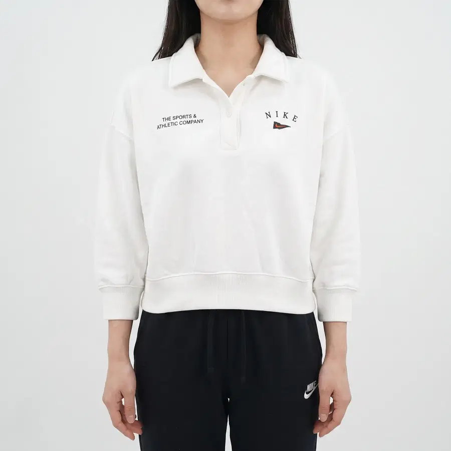 나이키 오버사이즈 크롭 플리스 폴로 스웻셔츠 화이트 M