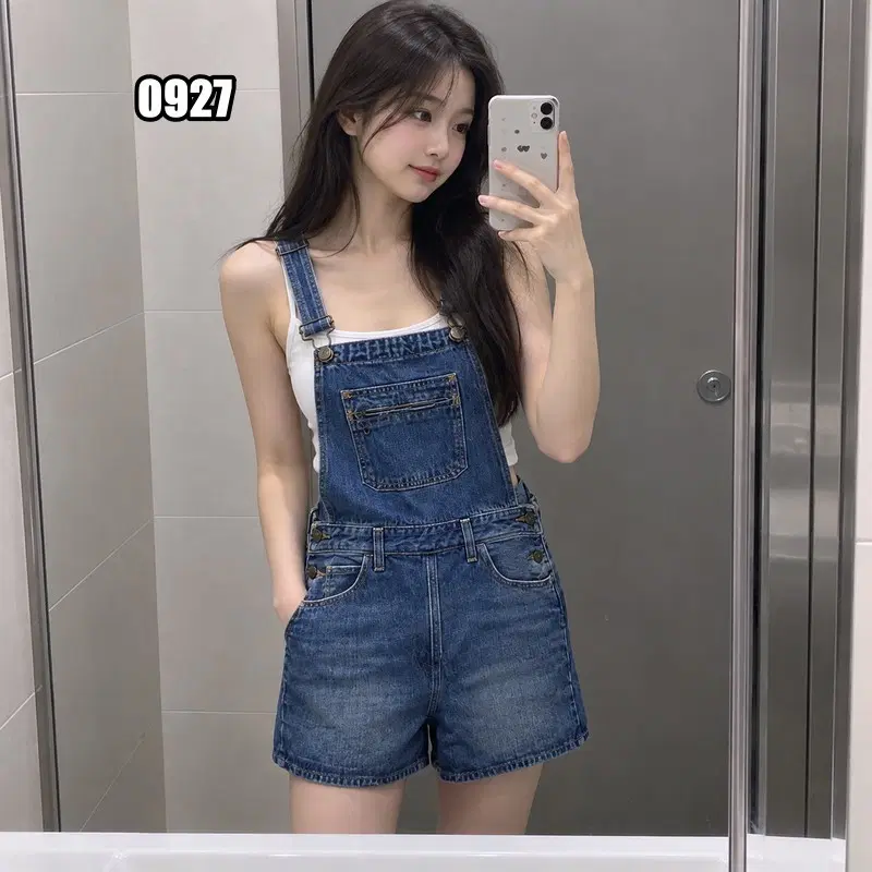 S 리바이스 오렌지 탭 데님 멜빵 반바지