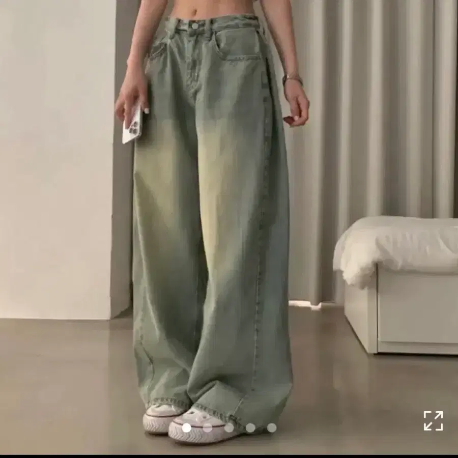 워크 빈티지 사이드 핀턱 워싱 와이드 데님팬츠