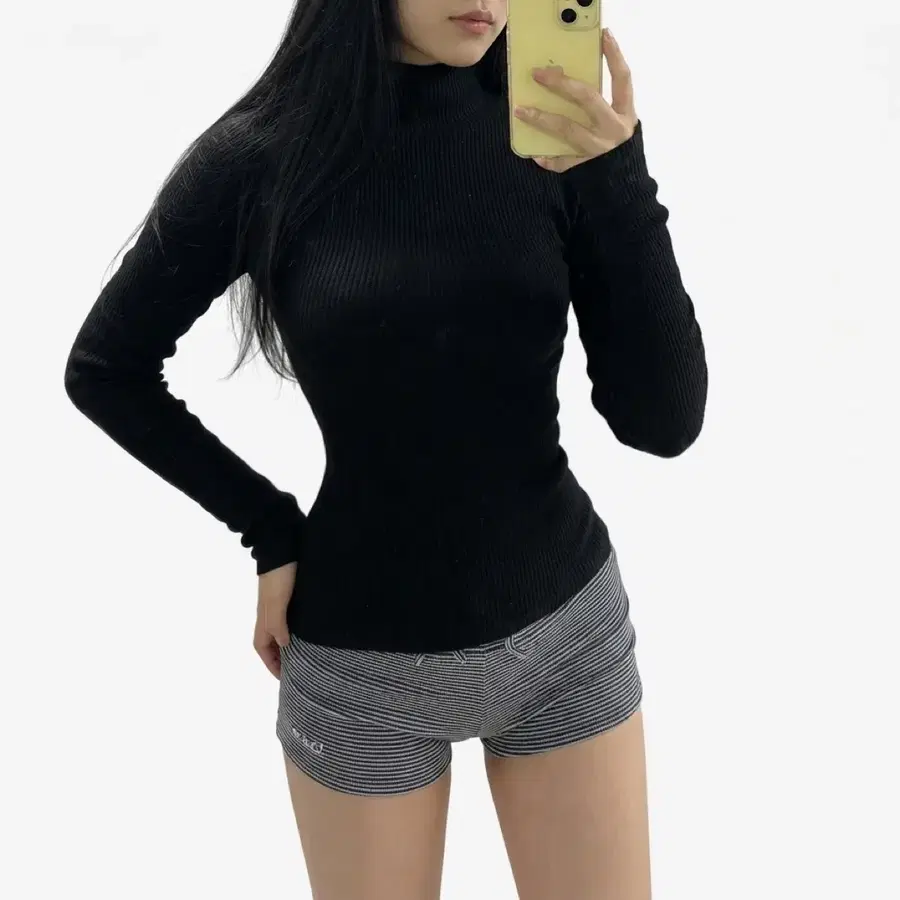 슬림핏 블랙 골지 니트 블랙 2장