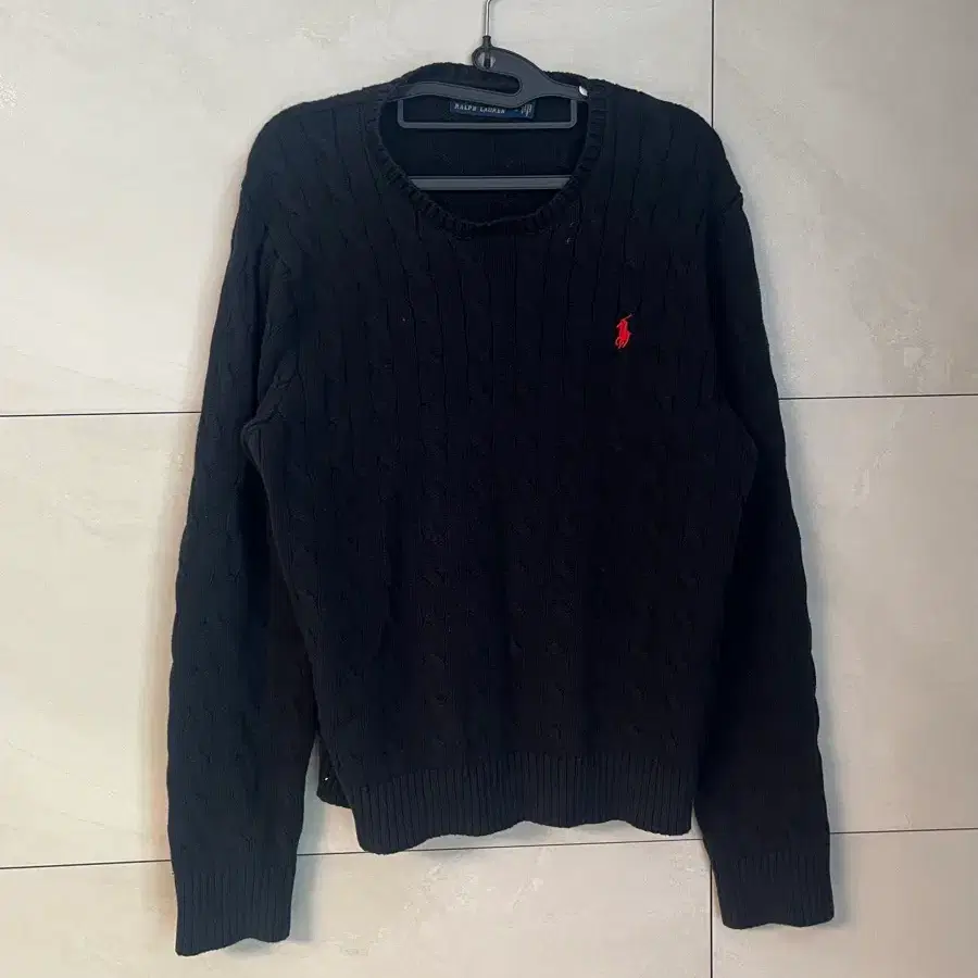 폴로 랄프로렌 케이블 꽈배기 니트 블랙 (XL)