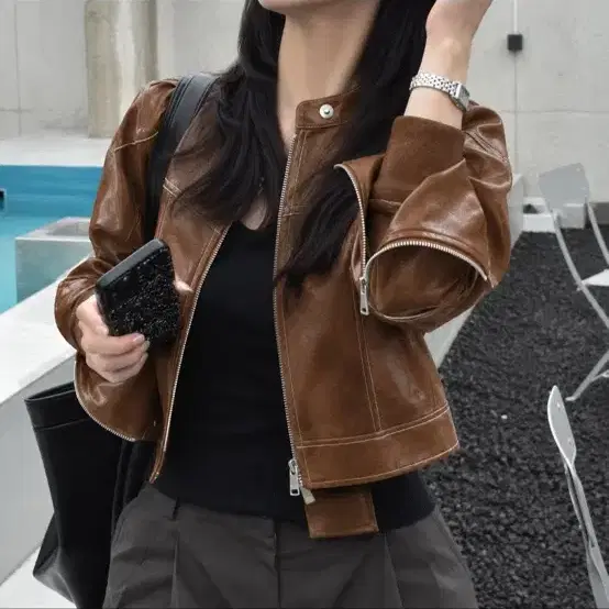 브라운 레더 자켓