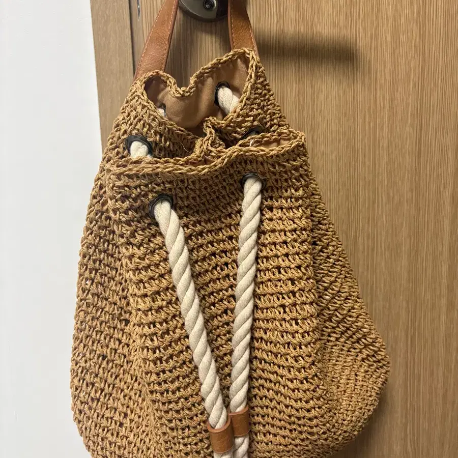 수제 핸드메이드 라탄백팩 복조리백 브라운