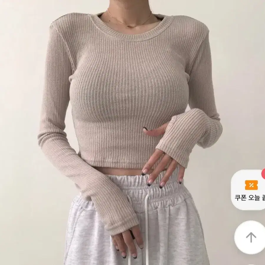 @핑거 골지 니트 슬림 크롭티셔츠@