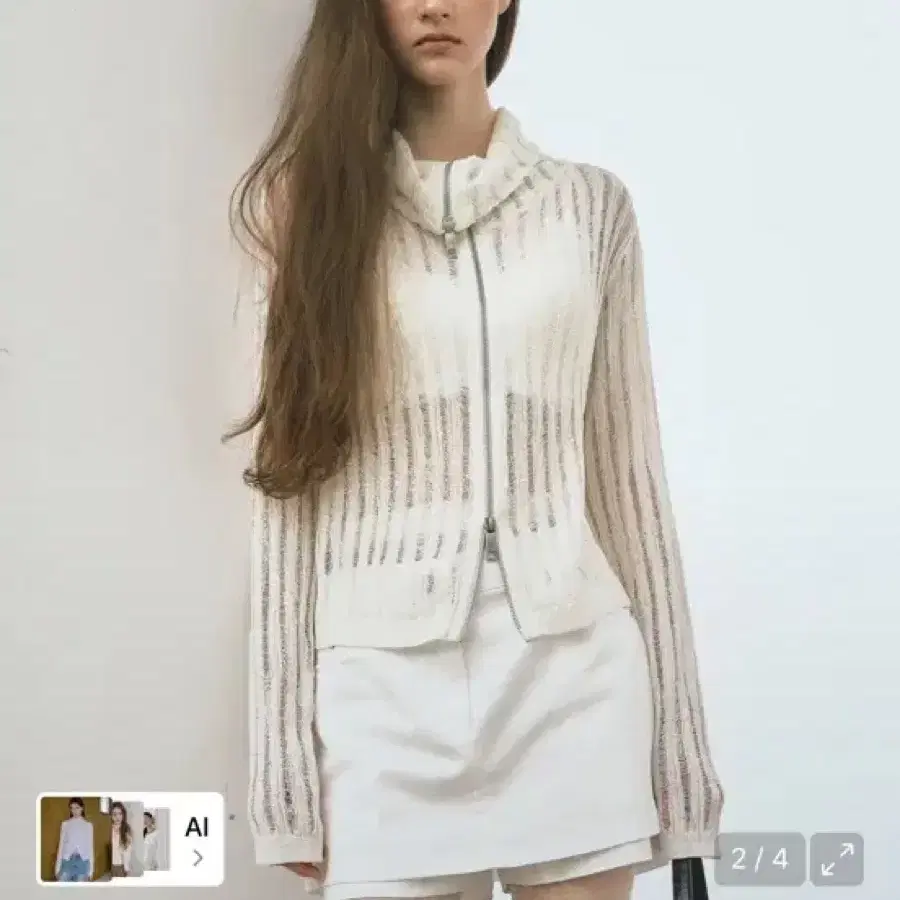 닉앤니콜 시스루 집업 니트 화이트