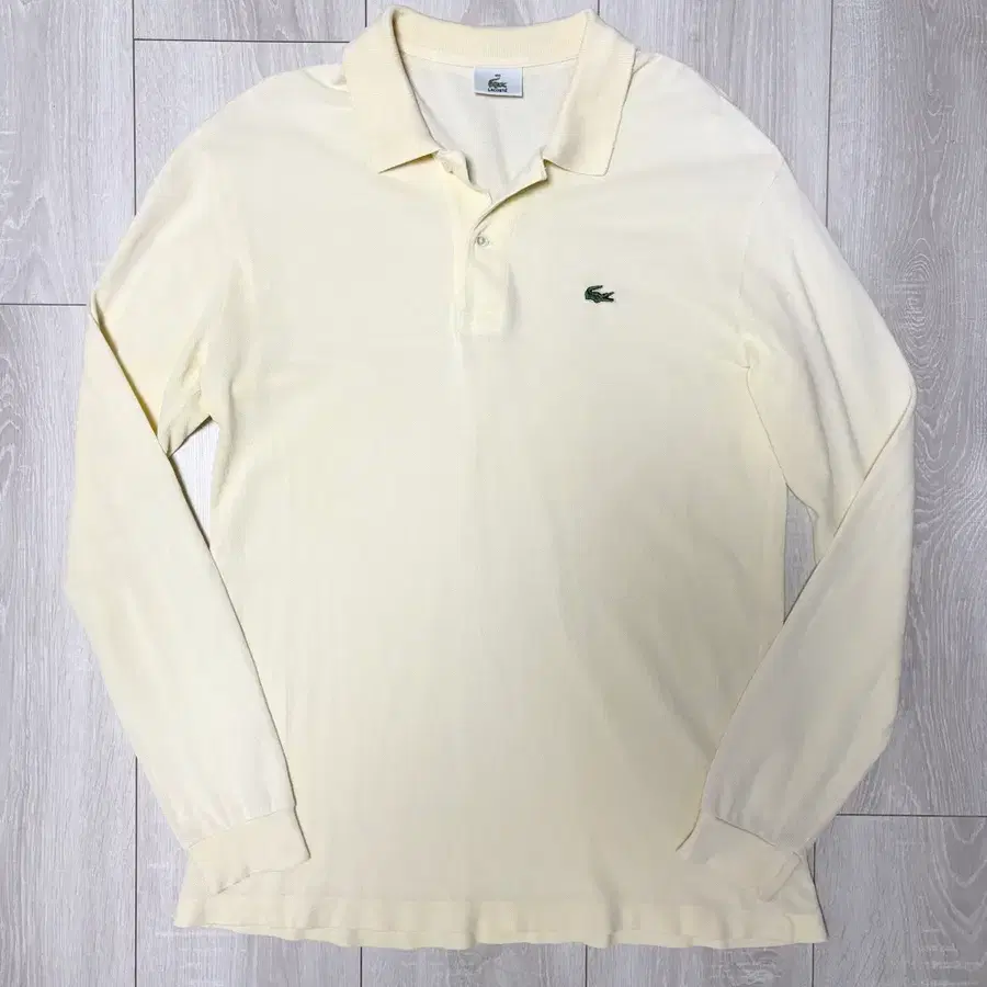 LACOSTE 빈티지 롱슬리브 피케 폴로 셔츠 크림 라코스테