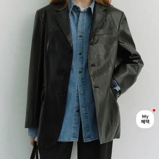 던스트 쓰리 버튼 레더 블레이저 자켓 블랙 (unisex)