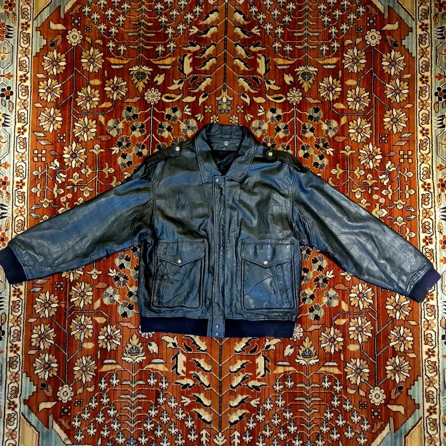 Vintage Black Leather Military Bomber Jacket 빈티지 블랙 레더 밀리터리 봄버 자켓